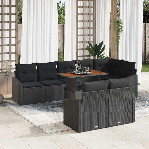 vidaXL Conjunto de Sof&aacute; de Jardim 9 pcs Preto Rattan Sint&eacute;tico