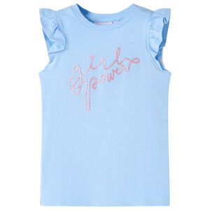 T-shirt para crian&ccedil;a manga com folhos azul-claro 104