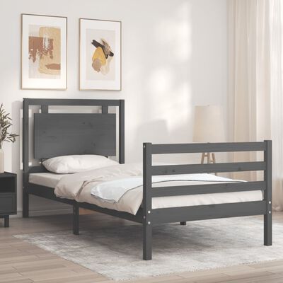 vidaXL Estrutura de cama com cabeceira 90x200 cm madeira maciça cinza