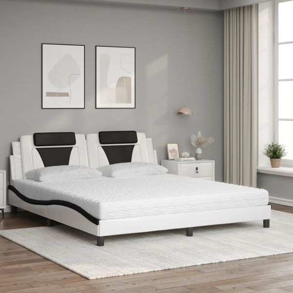 vidaXL Cama Viana com colch&atilde;o 180x200 cm couro artificial preto e branco