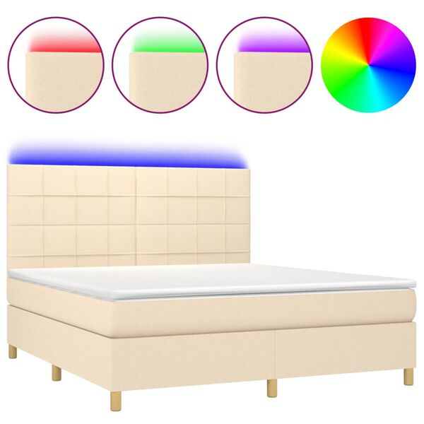 vidaXL Cama box spring c/ colch&atilde;o e LED 160x200 cm tecido cor creme