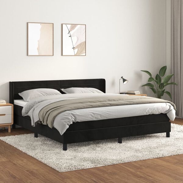 vidaXL Cama com molas/colch&atilde;o 180x200 cm veludo preto