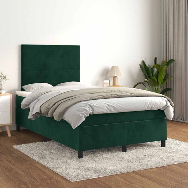 vidaXL Cama boxspring com colch&atilde;o 120x190 cm veludo verde-escuro