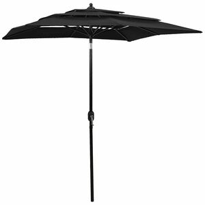 vidaXL Guarda-sol de jardim 3 camadas c/ poste de alum&iacute;nio 2x2 m preto