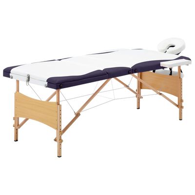 vidaXL Mesa de massagens dobrável 3 zonas madeira branco e roxo