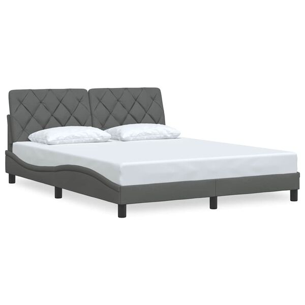 vidaXL Estrutura de cama sem colch&atilde;o 160x200 cm tecido cinzento-escuro