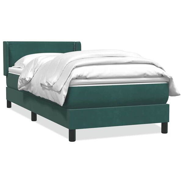 vidaXL Cama com molas/colchão 100x210 cm veludo verde-escuro