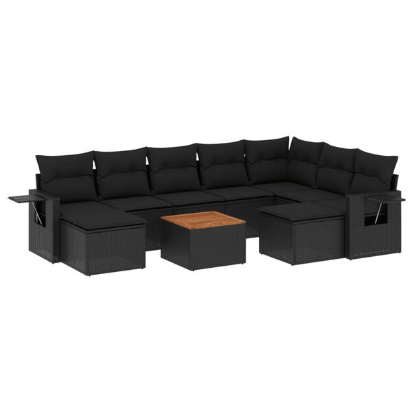 vidaXL 10 pcs conjunto sof&aacute;s de jardim c/ almofad&otilde;es vime PE preto