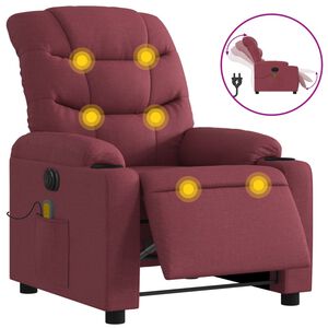vidaXL Poltrona reclin&aacute;vel de massagens el&eacute;trica tecido vermelho tinto