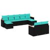 vidaXL Conjunto de sof&aacute; de jardim de 9 pe&ccedil;as com almofadas em rattan sint&eacute;tico preto