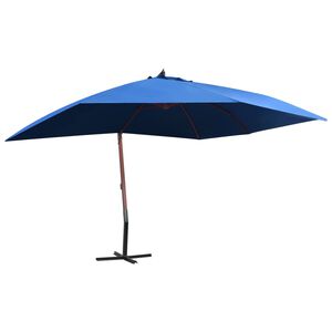 vidaXL Guarda-sol suspenso com mastro de madeira 400x300 cm azul