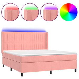 vidaXL Cama box spring c/ colch&atilde;o/LED 160x200 cm veludo rosa
