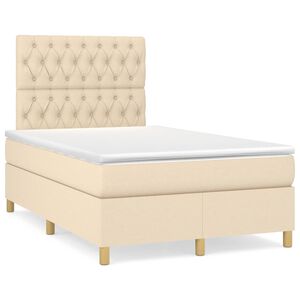 vidaXL Cama com molas/colch&atilde;o 120x200 cm tecido cor creme