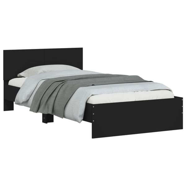 vidaXL Estrutura cama c/ cabeceira 100x200 cm derivados madeira preto