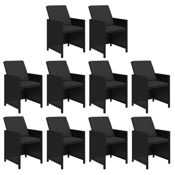 vidaXL 11 pcs conjunto jantar p/ jardim c/ almofad&otilde;es vime PE preto