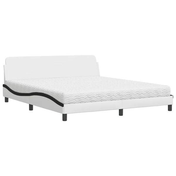 vidaXL Cama com colch&atilde;o Dover 180x200 cm couro artificial preto e branco