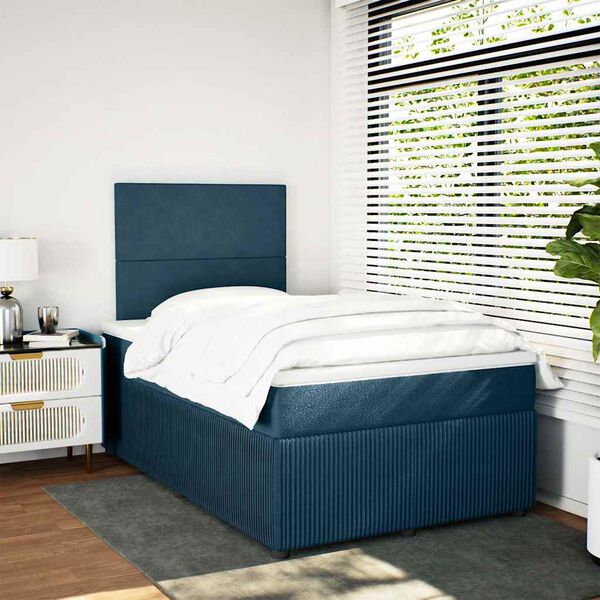 vidaXL Cama boxspring com colch&atilde;o 120x190 cm veludo azul-escuro