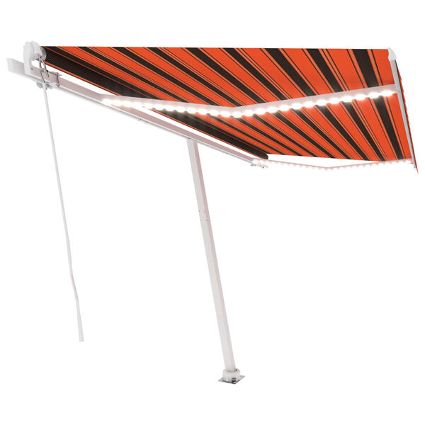 vidaXL Toldo retr&aacute;til manual com LED 450x350 cm laranja e castanho