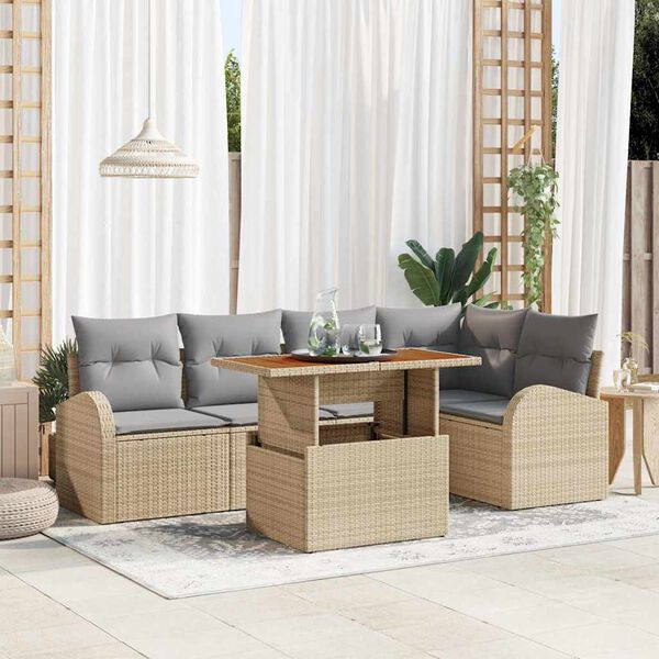 vidaXL Conjunto de Sof&aacute; de Jardim 6 pcs Bege Rattan Sint&eacute;tico
