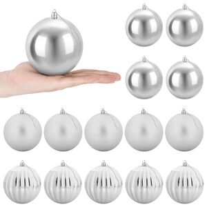 vidaXL Conjunto de Bolas de Natal XL 15 unid. Prateado &Oslash; 10 cm