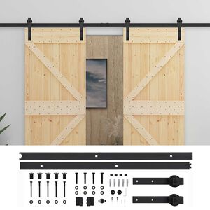 vidaXL Porta Deslizante 2 pcs Natural e Preto Madeira de Pinho Maci&ccedil;a