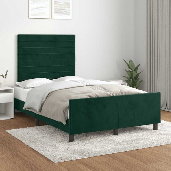 vidaXL Estrutura de cama sem colch&atilde;o 120x200 cm veludo verde-escuro