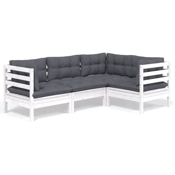 vidaXL 4 pcs conjunto lounge de jardim c/ almofad&otilde;es pinho branco