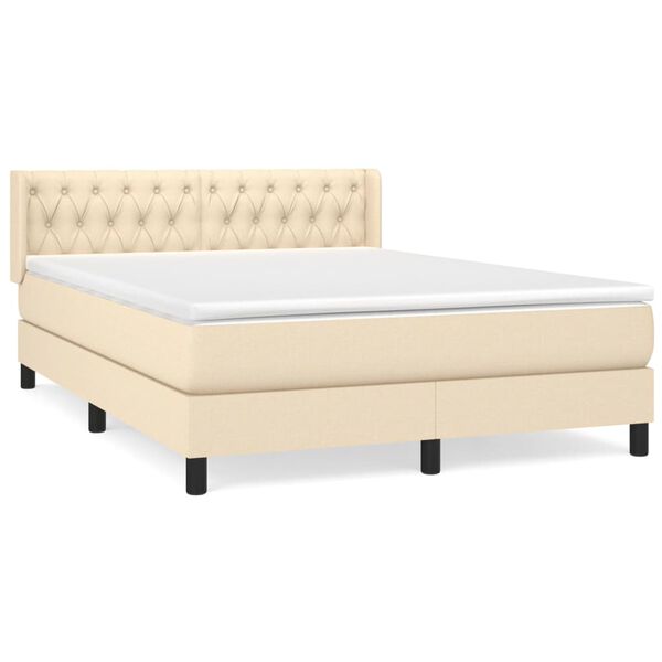 vidaXL Cama com molas/colch&atilde;o 140x190 cm tecido cor creme