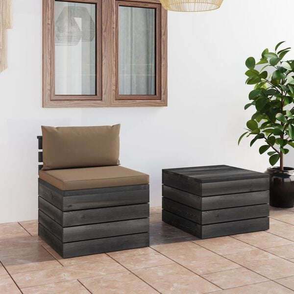 vidaXL 2 pcs conjunto lounge de paletes com almofadões pinho maciço