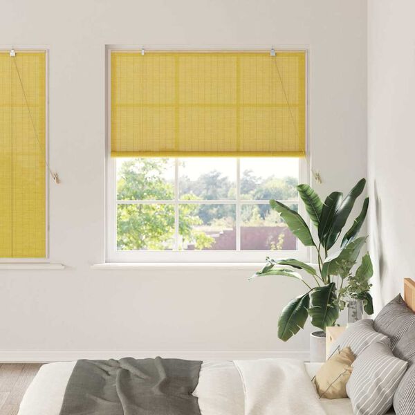 vidaXL Estores de rolo com cortinas Manual Amarelo 140 x 160 cm Bambu