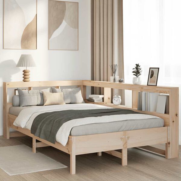 vidaXL Cama com estante sem colch&atilde;o 140x200 cm pinho maci&ccedil;o