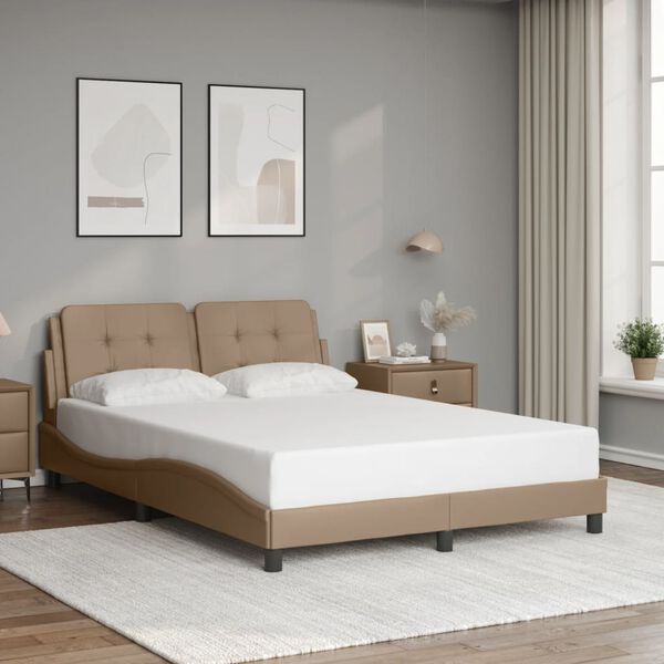 vidaXL Estrutura de cama com LED sem colch&atilde;o Zadar 140x190 cm cappuccino