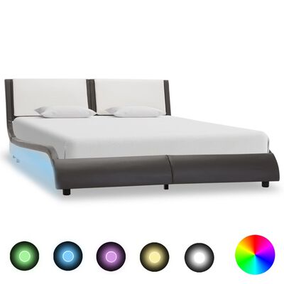 vidaXL Estrutura cama LED 140x200 cm couro artificial cinzento/branco