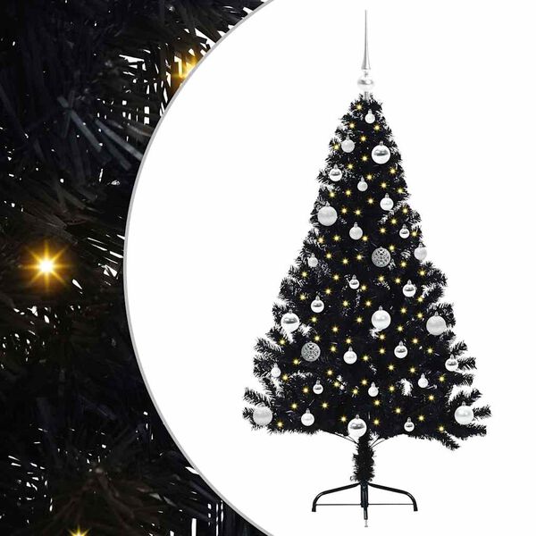 vidaXL &Aacute;rvore de Natal Artificial Pr&eacute;-iluminada Preto 150 cm PVC