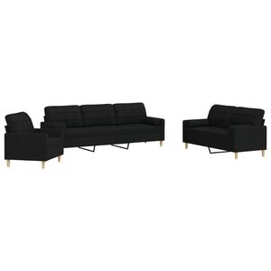 vidaXL 3 pcs conjunto de sof&aacute;s com almofadas decorativas tecido preto