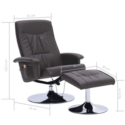 vidaXL Cadeira massagens reclinável + apoio pés couro artif. cinzento
