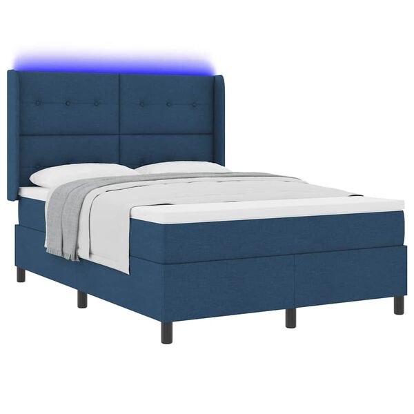 vidaXL Cama Box Spring LED com colch&atilde;o Azul 140 x 200 cm tecido
