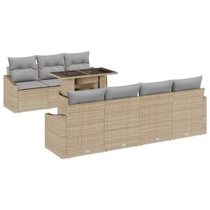 vidaXL Conjunto de Sof&aacute; de Jardim com almofada 8 pcs Bege vime PE