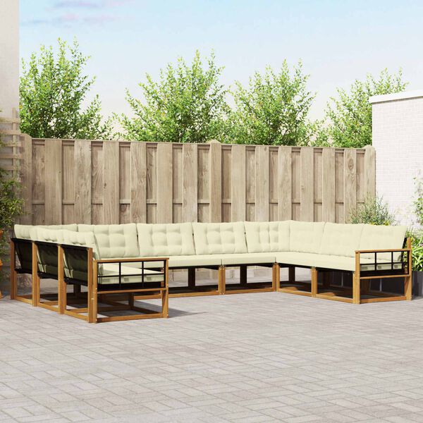 vidaXL Conjunto de Sof&aacute;s para Exterior 9 pcs Natural e Creme