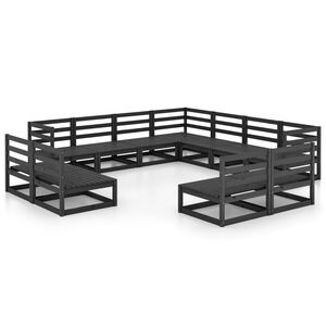 vidaXL 11 pcs conjunto lounge de jardim pinho maci&ccedil;o preto