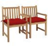vidaXL Cadeiras de jardim c/ almofad&otilde;es vermelhos 2 pcs teca maci&ccedil;a