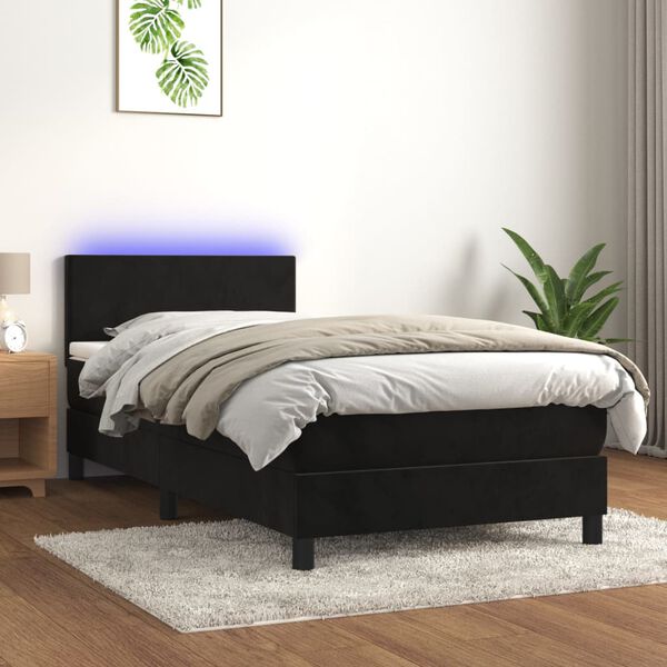 vidaXL Cama box spring c/ colch&atilde;o/LED 100x200 cm veludo preto