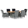 vidaXL 7 pcs conj. jantar exterior + almofad&otilde;es vime PE cinzento-claro