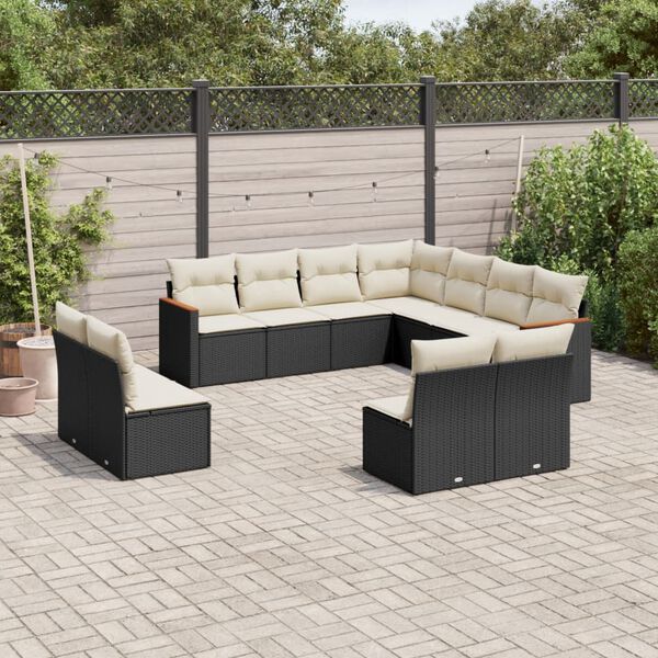 vidaXL 11 pcs conjunto sof&aacute;s de jardim c/ almofad&otilde;es vime PE preto