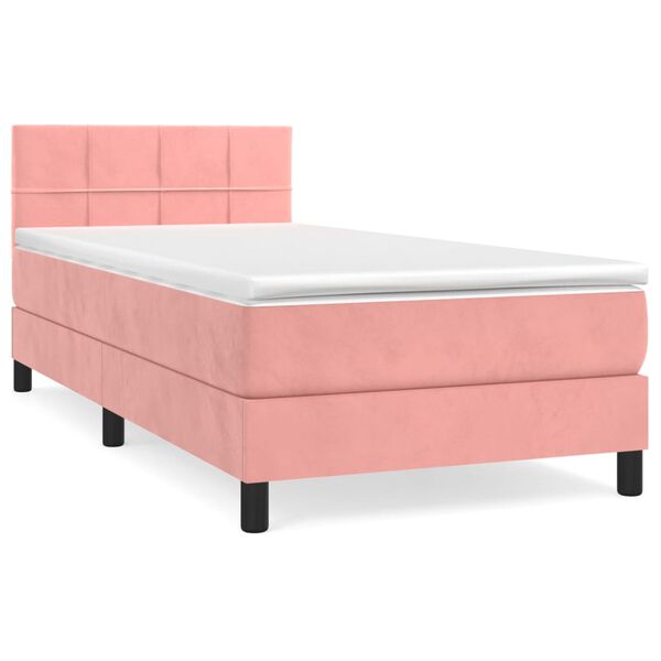 vidaXL Cama com molas/colch&atilde;o 90x190 cm veludo rosa