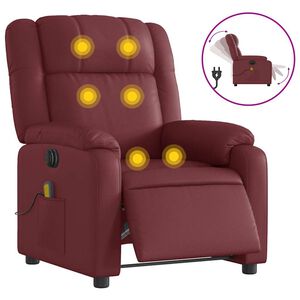 vidaXL Poltrona massagens reclin. el&eacute;trica couro artif. vermelho-tinto