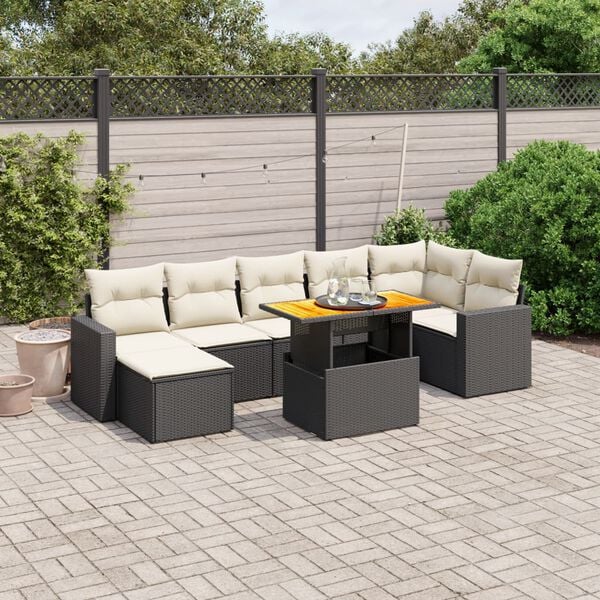 vidaXL 8 pcs conjunto sof&aacute;s de jardim com almofad&otilde;es vime PE preto