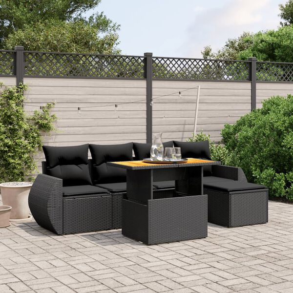 vidaXL 6 pcs conjunto sof&aacute;s de jardim c/ almofad&otilde;es vime PE preto