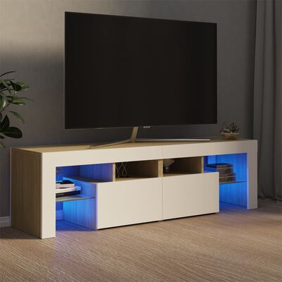 vidaXL Móvel de TV com luzes LED 140x36,5x40 cm branco/carvalho sonoma