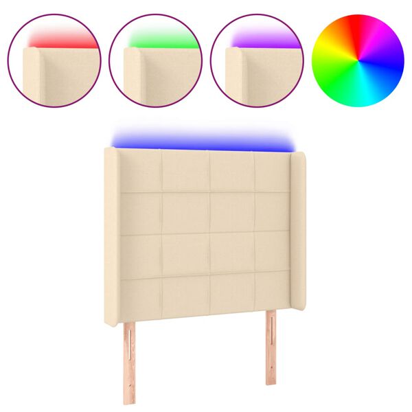 vidaXL Cabeceira de cama c/ luzes LED tecido 93x16x118/128cm cor creme